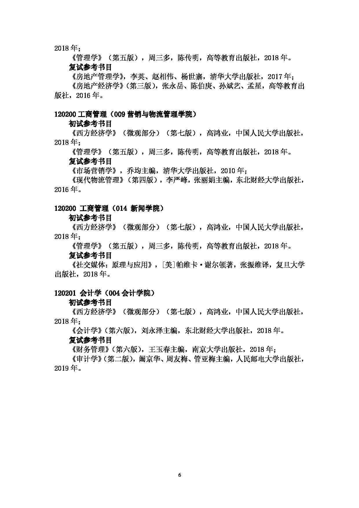 2022考研参考书目：南京财经大学2022年硕士研究生招生考试参考书目第6页