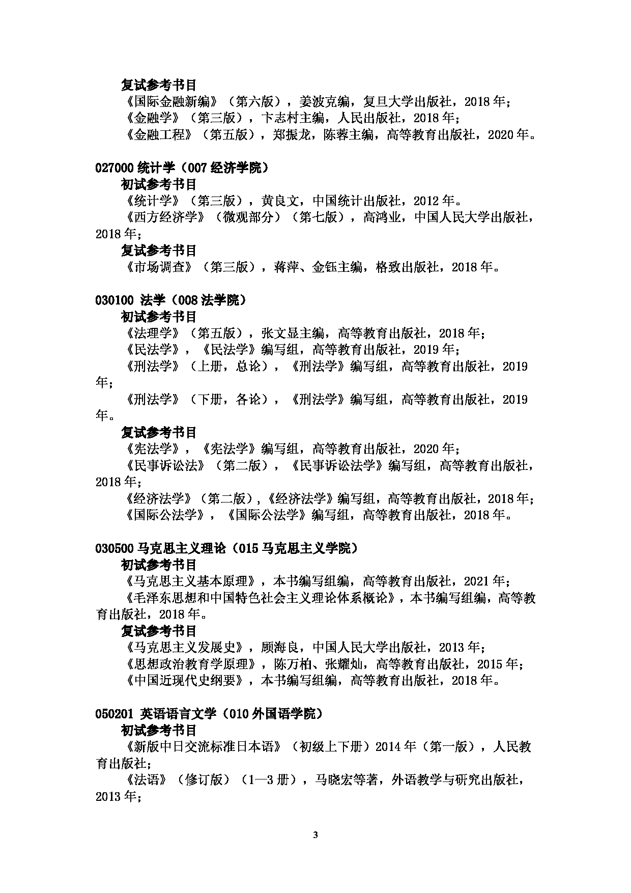2022考研参考书目：南京财经大学2022年硕士研究生招生考试参考书目第3页