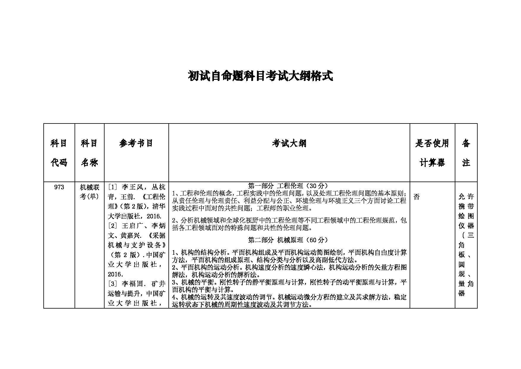 2023考研大纲：中国矿业大学2023年考研973机械联考（单） 考试大纲第1页